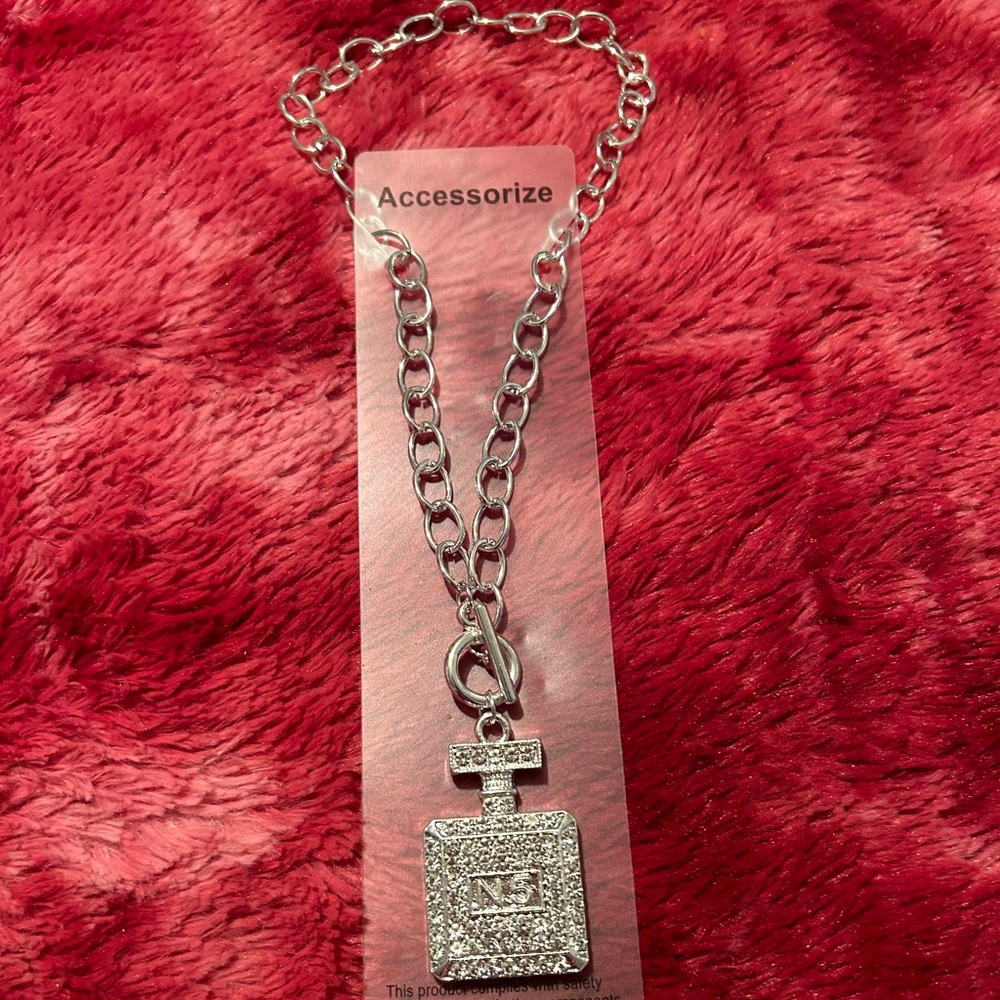 Silver perfume bottle necklace